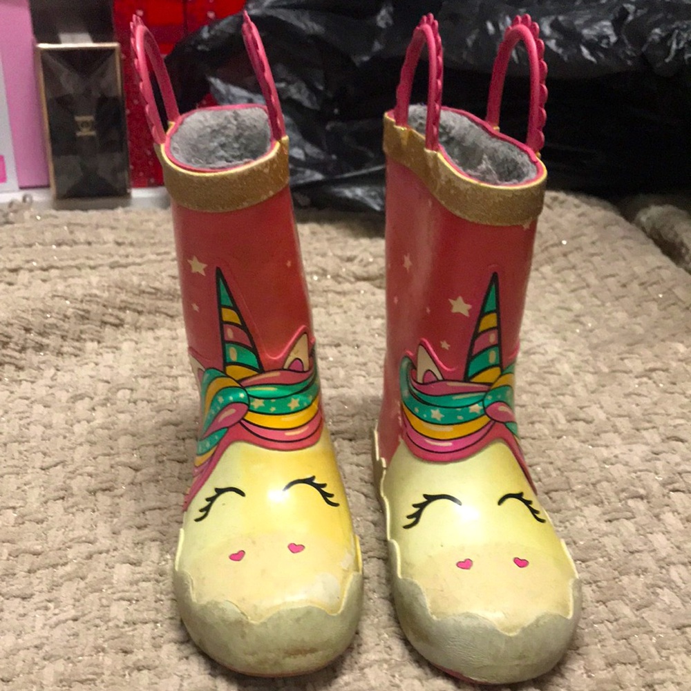 Unicorn Kids Rain Boots with Gold Trim
